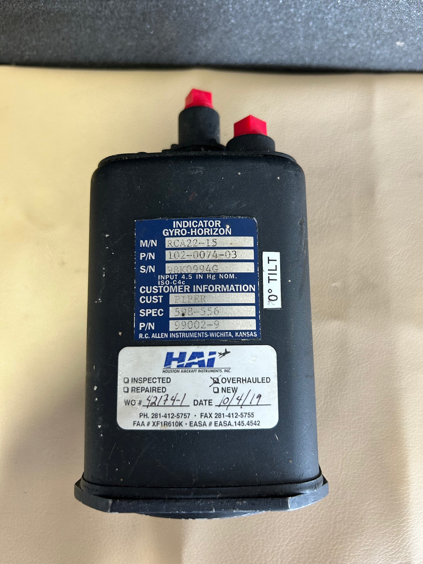RC Allen Horizon Gyro Indicator | P/N 102-0074-03