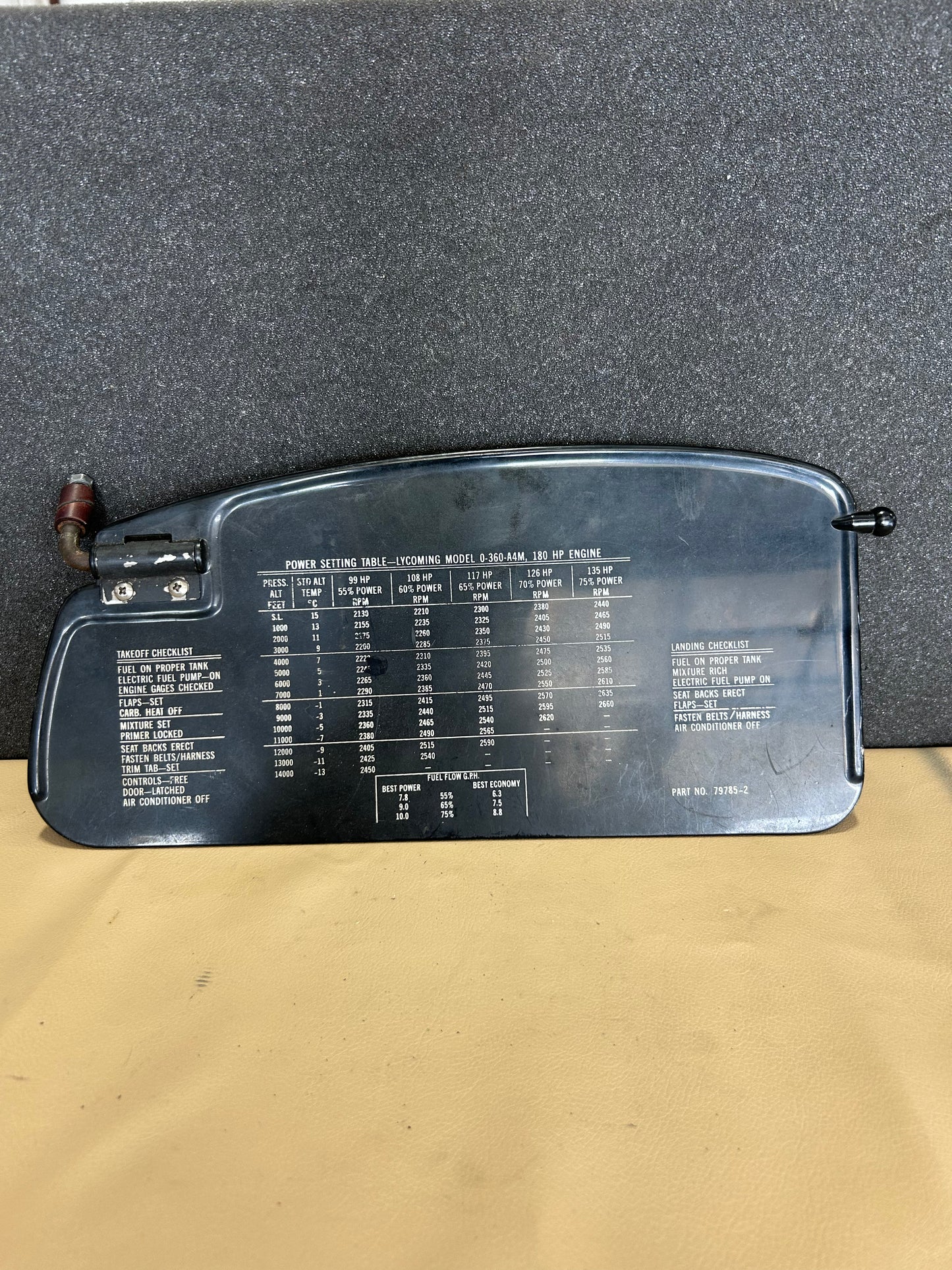 Piper Sun Visor W/ Power Chart | P/N 79785-2