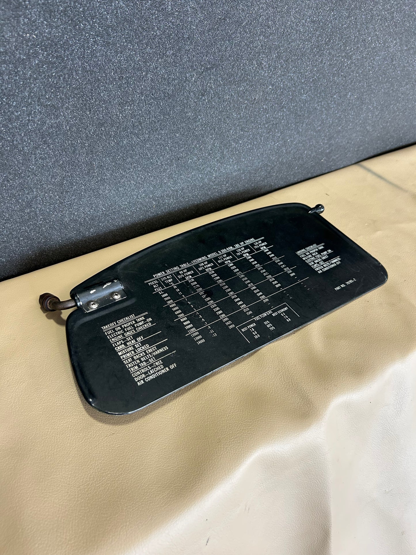 Piper Sun Visor W/ Power Chart | P/N 79785-2