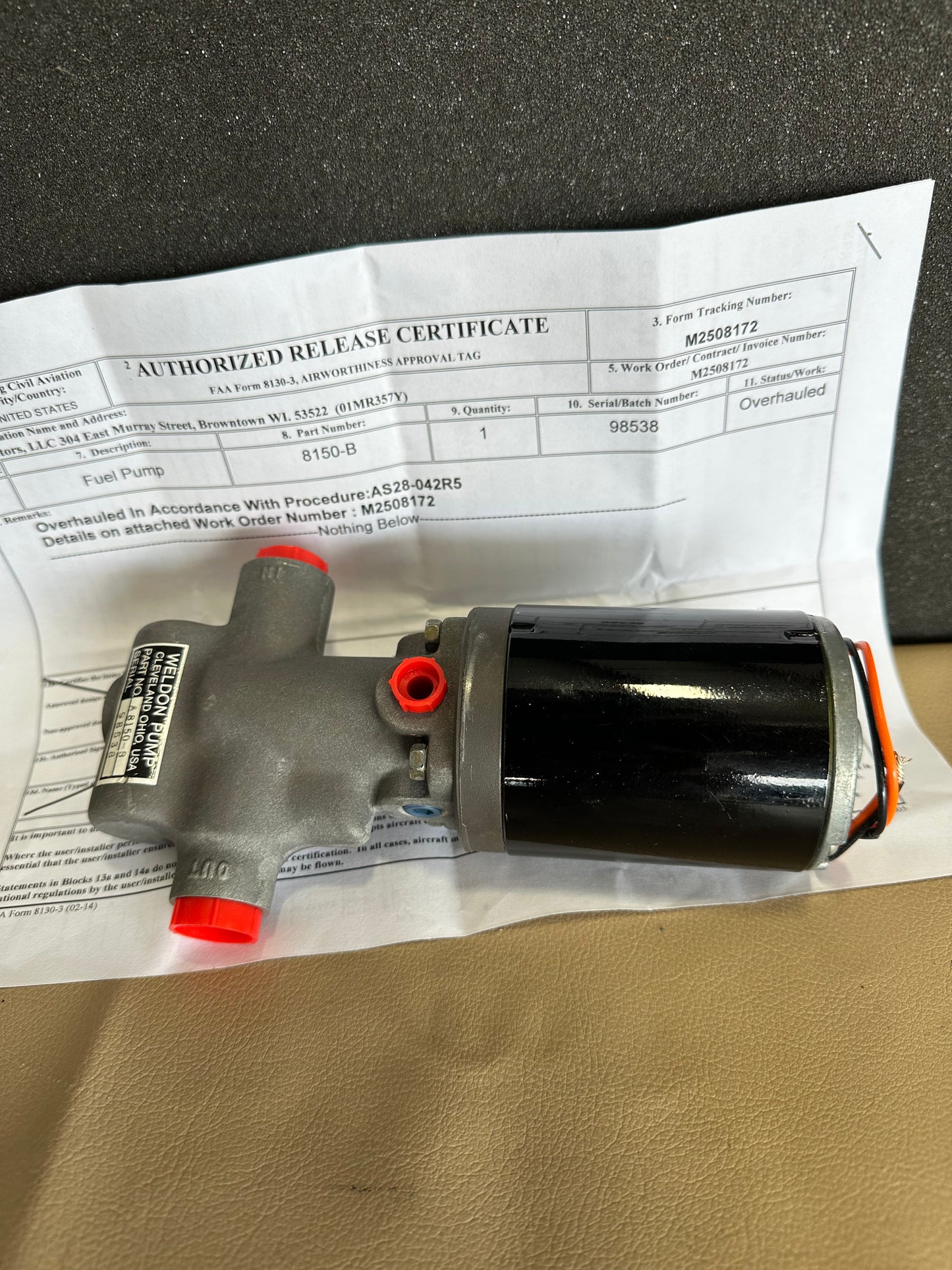 8150-B Weldon Fuel Pump Overhauled Exchange ($600 core charge included)